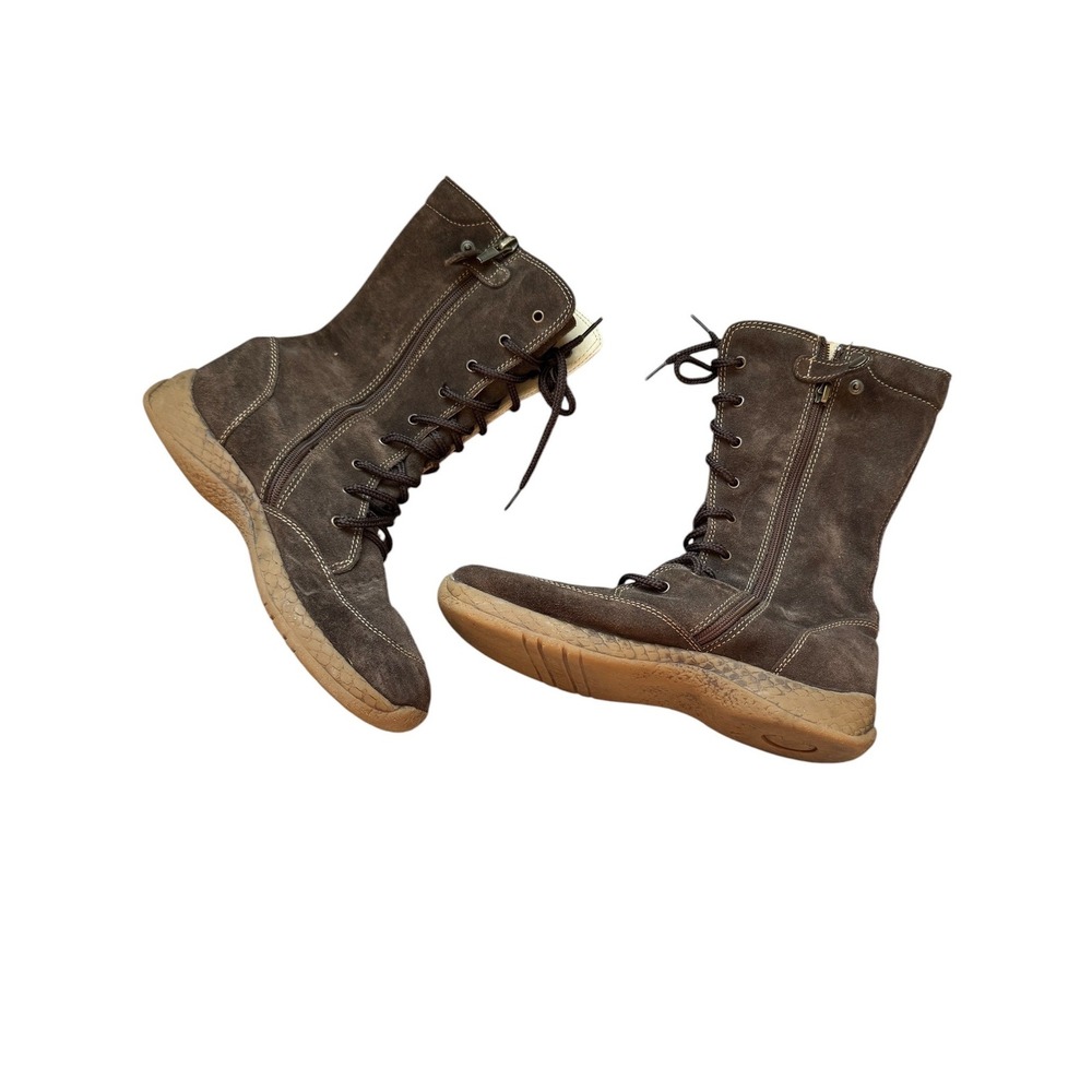 Primigi Boots Girls 34 Brown Suede Tall Lace Up Side Zip Made in Italy